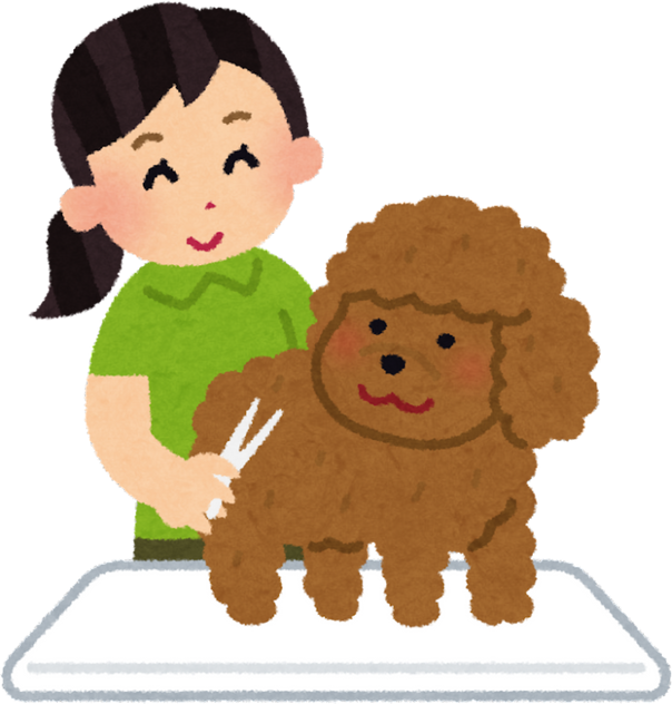 Illustration of a Pet Groomer Trimming a Dog's Fur